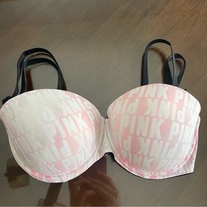 Victoria’s Secret Pink WEAR EVERYWHERE Strapless Push Up Multi Way Bra Logo